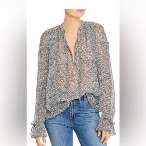 Anine Bing Women's black White Print Silk Blouse XS